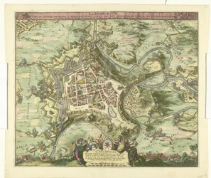 Bombardement av Luxemburg genom de maarschalk de Créquy, 1684 Luxemburg, leda. efternamn metropol en chimacensprins stren def. Reg. Men Galliens armar ockuperade honom. 4 juni Ao. 8834 (titel på objekt)