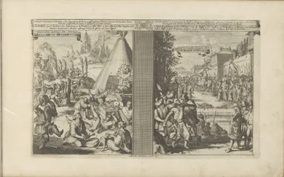 Läkare i Arclada; Jesuit rakad av en tollmaster i Golkonda Guerisons infames des Arclades / Rude Healings // Roi de Golconde, Douane, etc / Toll, en Cases (titel på objekt) Les Indes Orientales et Occidentales et autres