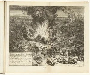 Sprängning av fartygsbron i Parma över Schelde, 1585 Deroute du Pont Farnese (titel på objekt) Guerres de Flandres (serietitel)