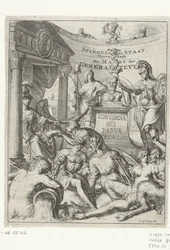 Titeltryck för del 2 av "Mirror of State" av Romeyn de Hooghe Mirror of State. Innehåller De Macht der Generaliteyt (titel på objekt)