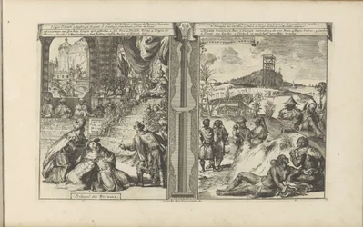 Tribunaal i Perzie; Khoikhoi i Guineers Persernas domstol // Hottentots in Guineesche / Hottentots and Inhabitants of Guinea (titel på objektet) Öst- och Västindien och andra platser (serietitel)