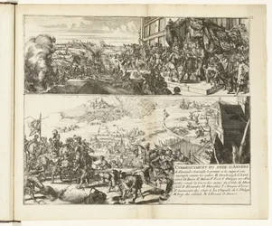 Två skildringar av belägringen av Antwerpen av hertigen av Parma, 1584-1585 Commencement du siege d
