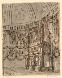 Scenografi, interiör av gotiska kyrkan