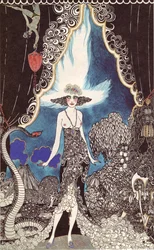 Illustration för The Rubaiyat of Omar Khayyam par Balfour, Ronald (1896-1941). Litografi, akvarell