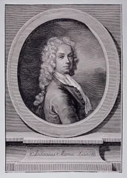 Porträtt av Antonio Maria Zanetti, italiensk serietecknare (gravyr
