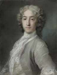 Porträtt av Lord Sidney Beauclerk, halvlångt, i en grå sammetsrock och vit stock