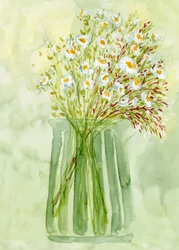 Grön vas med vita blommor