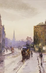 Att ta spårvagnen på Nassau Street, Dublin,