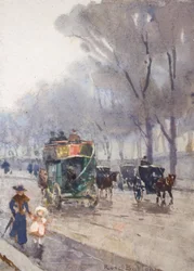 Park Lane med Omnibus (akvarell)