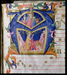 Corale / Graduale nr.5 Historikert initial "A" som visar kung David och Gud Fadern