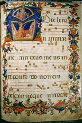 Corale / Graduale nr.5 Historikert initial "A" som visar kung David och Gud Fadern