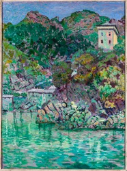 Utsikt över San Fruttuoso, nära Camogli (olja på duk