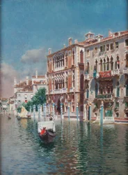 En gondol framför Palazzo Cavalli-Franchetti och Palazzi Barboro, Venedig (olja på duk)