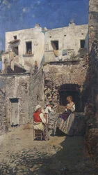 Solen, av Rubens Santoro (1859-1942), olja på panel. Italien, 1900-talet.