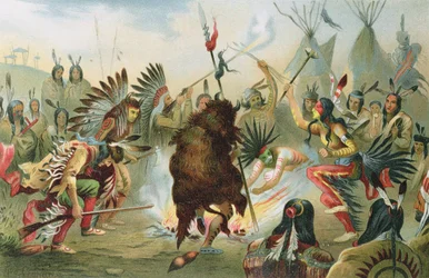 Siouxernas krigsdans, ur «The History of Mankind» av professor Friedrich Ratzel, utgiven 1904