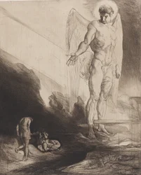 Lucifer överger Kain åt sitt öde, ur Åtta etsningar till Byrons Kain, 1919-1920