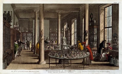 Interiörvy av en Wedgwood-porslinsbutik i London Litografi av R. Ackermann