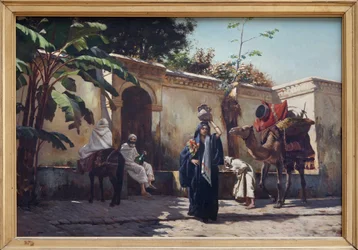 Marockansk scen, Oljemålning på trä av Rudolph (eller Rudolphe) Ernst (1854-1932), scen för det dagliga livet runt en fontän. Fotografi, KIM Youngtae, Nantes, Musee des Beaux Art de Nantes.