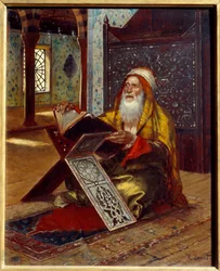 Skrivbordet En imam som läser Koranen. Målning av Rudolph (eller Rudolphe) Ernst (1854-1932) 1800-talets Nantes, Musee des Beaux Arts