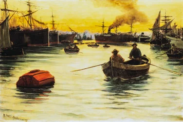 Solnedgång vid hamnen