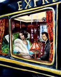Aboard the Orient Express - med guldutsmyckning, 2023 (olja på duk)