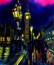 Evening London Westminster Bridge View, 2025 (olja på duk)