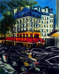 Kvällsrusning i Paris, 2025 (olja på duk)