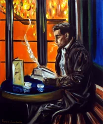 Gentleman på ett café i Paris, 2025 (olja på duk)