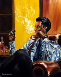 Gentleman med cigarr, 2023 (olja på duk)
