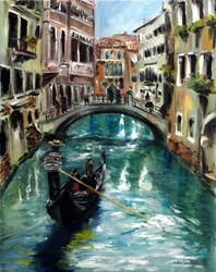 Gondol i Venedig Italien, 2021 (olja på duk)