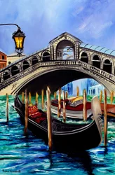 Gondoler vid Rialtobron i Venedig, 2023 (olja på duk)