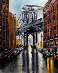 Manhattan Bridge DUMBO New York, 2021 (olja på duk)