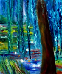 Monet Japansk trädgård i Giverny Höger panel, 2024 (olja på duk)
