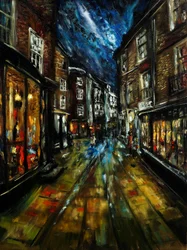 Moon Kissed Streets of York, 2021 (olja på duk)