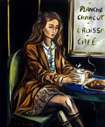 Kvinna på ett parisiskt café III, 2025 (olja på duk)