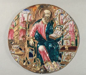 Förgylld och emaljplakett som visar Evangelisten Johannes, verkstad i Moskva Kreml, 1600-talet (guld och emalj)