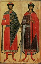 St. Boris och St. Gleb, rysk ikon, Moskvaskola, 1300-talet (tempera på panel)