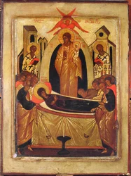 The Dormition of the Virgin (tempera och bladguld på panel)