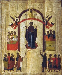 Skyddet av Guds moder Pokrov, c1399.