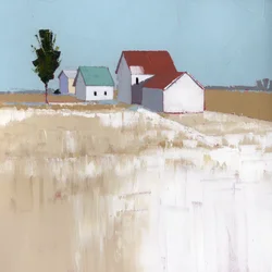 Snow on the Roof, 2025, akryl på träpanel