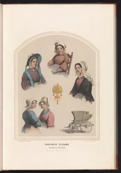 Traditionella dräkter av Schouwen och Duiveland i Zeeland, 1857 Provinsen Zeeland. Schouwen en Duiveland / XXVIII (titel på objekt)