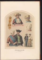 Traditionell dräkt från ön Zuid-Beveland i Zeeland, 1857 Provinsen Zeeland. South Beveland / XXXII (titel på objekt)