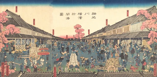 "Den nyöppnade hamnen i Yokohama i Kanagawa Prefecture", 2:a månaden, 1860.