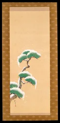 Hängande rulla föreställande en snöklädd tall, från A Triptych of the Three Seasons, japansk, tidigt 1800-tal