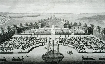 Utsikt över orangeriet i Geibach, graverad av Johann Georg Pintz (1697-1767/8)