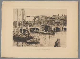 Utsikt över den magra bron i Amsterdam The Skinny Bridge i Amsterdam (titel på objekt)