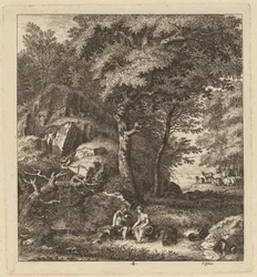 En herde och en ung kvinna med fötterna i en bäck, 1764.