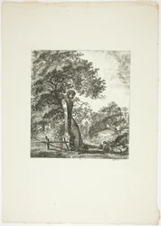 Får vid en staty av Pan, plansch fem från Paysages Dédiés à M. Warelet