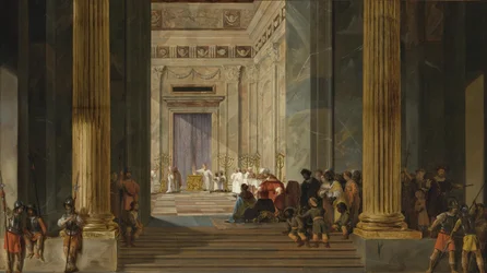 Drottningen av Saba framför kung Salomos tempel i Jerusalem, ca 1630-1634