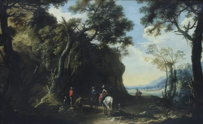 Landskap med resenärer som frågar efter vägen, ca 1641 (olja på duk)